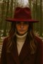 Women's Fedora Hat – Wide Brim, Cashew Fabric, Ribbon Detail - 3