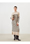 Lcw Modest Black Mock Neck Striped Knitwear Dress