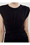 Black Crew Neck Gathered Mini Dress - 3
