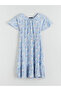 Blue Crew Neck Floral Pleated Dress - 6