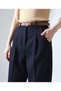 Women's High Waist Straight Carrot Cut Pleated Belt Fabric Pants, the New Name of Elegance Navy Blue - 2