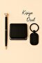 Square Faux Leather Pocket Mirror - Keychain - Stone Pen Set - Black