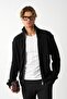 Men's Regular Fit Thessaloniki Knitted Cotton Zippered Black Sweater Cardigan - 3