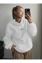 White Women's White Calm Growth Printed 3 Thread Hooded Hoodie - 2