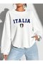White Women's White Italia Printed Crew Neck Oversize
