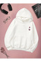 White Women's White Hello Kitty Printed 3 Thread Hooded Hoodie