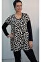 V-Neck Cream Beige Black Leopard Print Low Sleeve Two-Thread Combed Cotton Long-Sleeved T-Shirt - 4