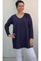 Navy Blue V-Neck Size Whole Coming Low Sleeve Combed Viscose T-Shirt - 7