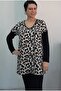V-Neck Cream Beige Black Leopard Print Low Sleeve Two-Thread Combed Cotton Long-Sleeved T-Shirt - 8