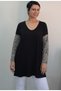 Black V-Neck Sleeve Tip Leopard Color Block Low Sleeve Combed Viscose T-Shirt