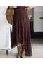 Women's Brown High Waist Elastic Waist Lace Eyelet Embroidery Asymmetrical Cut Bohemian Summer Midi Skirt - 8