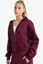 Cropped Fit Hooded Thick Zippered Sweatshirt Z7069Az25Wn - 4