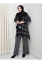 Women's Modest Hijab Black Checkered Pattern Long Sleeve Knitwear Tunic - 5