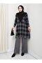 Women's Modest Hijab Black Checkered Pattern Long Sleeve Knitwear Tunic - 7