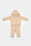 Unisex Baby Cotton Beige Hooded Tracksuit Set - Sweatshirt and Bottom with Pocket Detail
