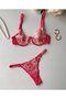 Pomegranate Flower Color Floral Embroidered Transparent 2-Piece Bra Set – Elegant and Feminine Touch - 5