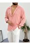 Unisex Long Sleeve Buttoned Wrinkle Crinkle Fabric Shirt - 2