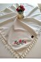 Soft Organic Authentic Double Sided Embroidery Embroidered 95X95 cm Fringed Linen Tablecloth - 3