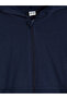 Navy Blue Hooded Basic Long Sleeve Girl's Zippered Sweatshirt - 4
