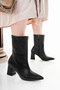 Lady Leather Pointed Toe Side Zipper Heeled Boots - 3