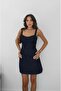 Dark Navy Blue Side Zipper Denim Dress - 5