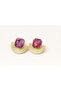 Pink Purple Stone Detailed Gold Color Modern Earrings - 2