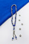 Navy Blue Glass Evil Eye Beaded Silver Beaded Tassel Prayer Beads, Evil Eye Beaded Gear Ornament - 2