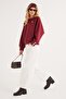 Women's Regular Fit Classic Cut 100% Cotton Printed Crew Neck Burgundy Sweatshirt - 5