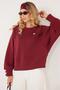 Women's Regular Fit Classic Cut 100% Cotton Printed Crew Neck Burgundy Sweatshirt - 4