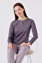 Women's Gray Long Sleeve Pajama Set - 3