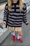 Black Polo Neck Striped Women's Knitwear Sweater Mg2469 - 4