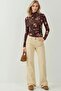 Patterned Stand Collar Long Sleeve Top - 4