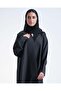 عباية كريب نص كلوش بتطريز رمادي وياقة مميزة - أسود - 4