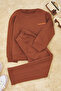 Kahverengi Pamuklu Kız Çocuk/Erkek Çocuk Kalın Sweatshirt ve Eşofman Alt - Üst Takım TKDAW26AU00022 - 2