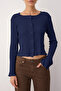 Navy Blue Jacquard Fitted/Slim Fit Button Detail Stretch Knitted Blouse Twoaw26Bz00046 - 3
