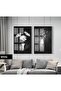 Amazing | Black&White Set Flower in a Vase Modern Combination | Framed Glass Table 2 Pieces Vertical