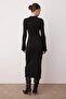 Siyah Bodycone Midi Dik Yaka A-Line Triko Uzun Elbise TWOAW26EL00056 - 4