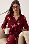 Bordo %100 Pamuklu Ayıcıklı Yılbaşı Temalı Biyeli Örme Pijama Takımı THMAW26PT00043 - 2