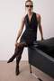 Black Degaje Collar Satin Mini Woven Dress Tprss25El00322