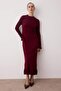 Bordo Eteği Fırfırlı Triko Elbise TCTAW25EB00016