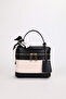 Women's Black Cream Rectangular Form Cross Strap Hand and Shoulder Bag Melina - 4