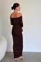 Coffee Madonna Collar Draped Maxi Long Premium Dress - 5