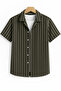 Apaş Collar Slim Fit Lycra Textured Short Sleeve Striped Shirt