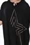 Women's Large Size Black Comfortable Cut Stone Detailed Dress 65N38202 - 5
