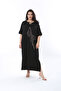 Women's Large Size Black Comfortable Cut Stone Detailed Dress 65N38202 - 4