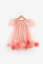 Salmon Short Sleeve Skirt with Pompom Girls' Dress - Lavonne - 5