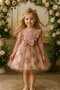 Girls' Dusty Rose Floral Tulle Birthday Gift Special Occasion Evening Casual Princess Elegant Dress