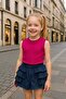 Girls' Ribbed Crop Tank Top Set with Ruffled Denim Shorts