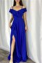 Women's Collar Design Slit Flexible Crepe Fabric Strap Chest Flounced Cobalt Blue Evening Dress582190 - 5