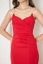 Women's Jewelled Strap Scuba Fabric Maxi Length Red Dress with Chest Cutout and Slit Detail582513 - 3